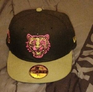 New Era Black Cap with Olive Brim and Pink Tiger Patch